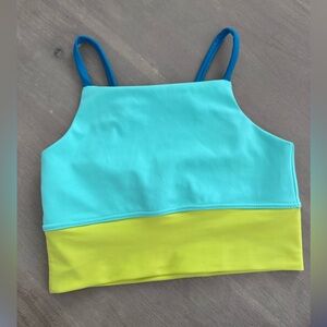 Girls Aqua & Lime Colorblock Tank Top - Youth